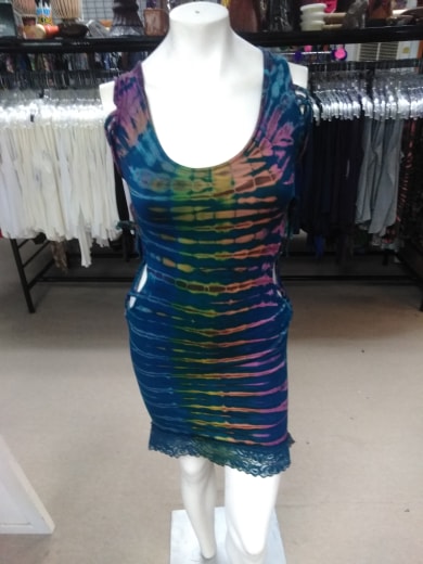 Women's Cotton Bubbling Over Tie-Dye Dress with Lace - HalfMoonMusic