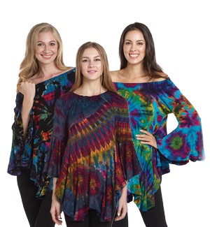 Womens Long Sleeve Tie-Dye Off-Shoulder Top - HalfMoonMusic