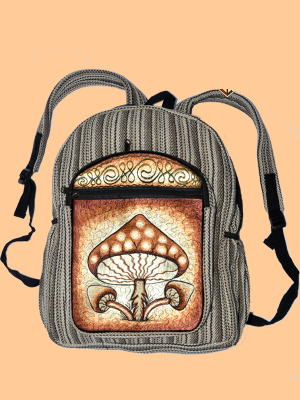 Hand Embroidered Feed Your Head Mushroom Backpack - HalfMoonMusic