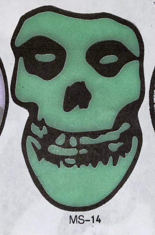Green Misfits Skull Metal Sticker - HalfMoonMusic