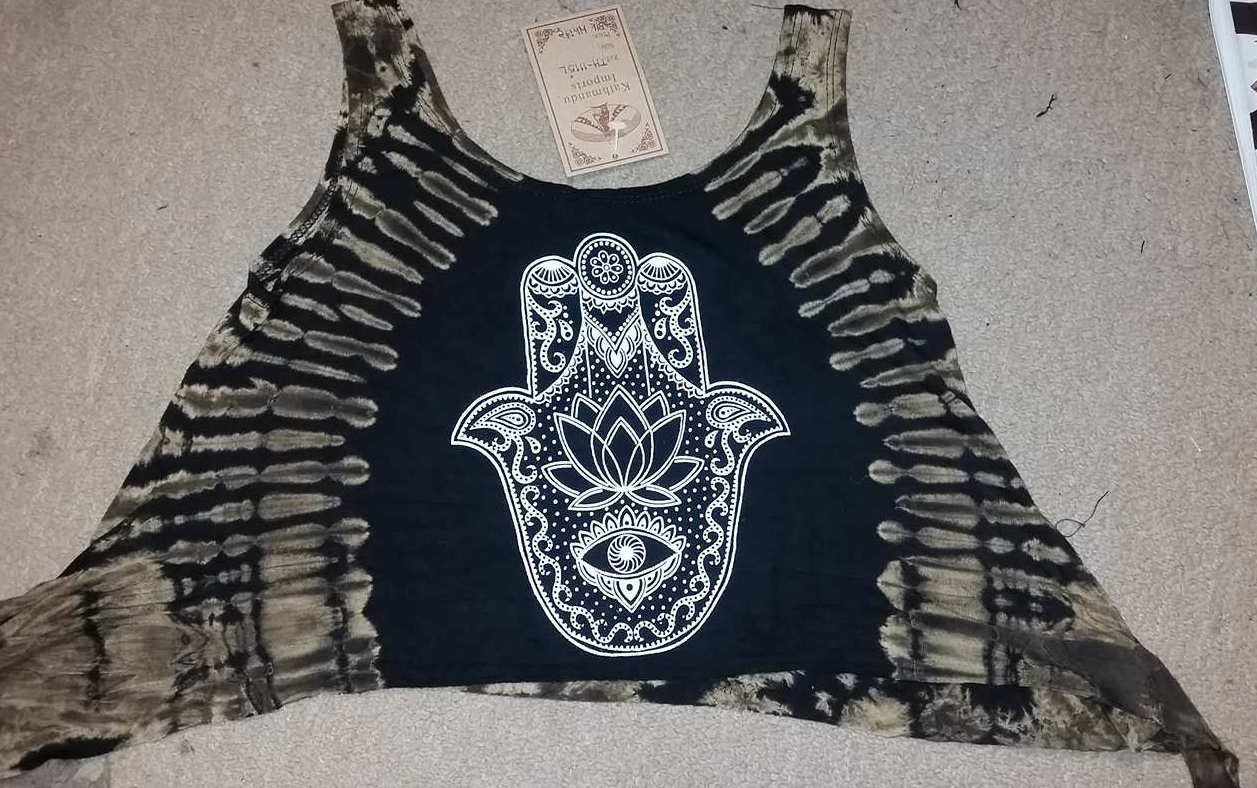 Womens Lotus Hamsa Flowy Tie Dyed Crop Top - HalfMoonMusic