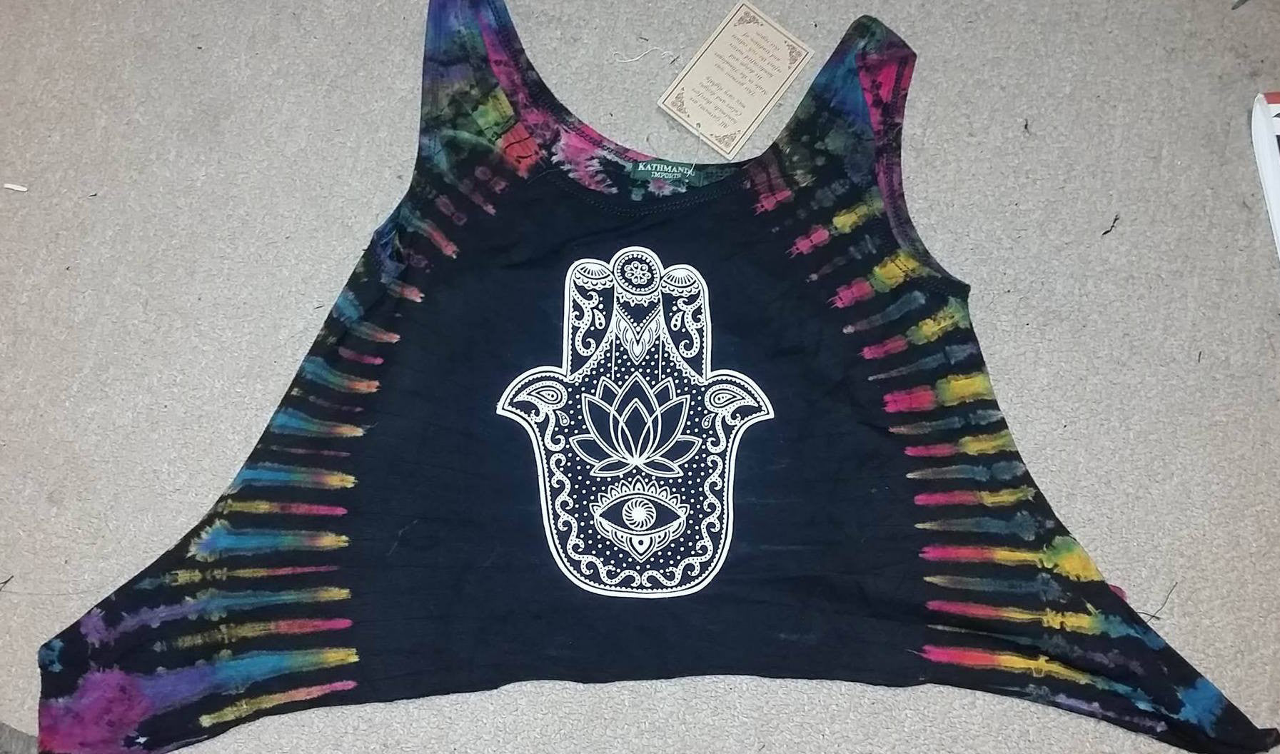 Womens Lotus Hamsa Flowy Tie Dyed Crop Top - HalfMoonMusic