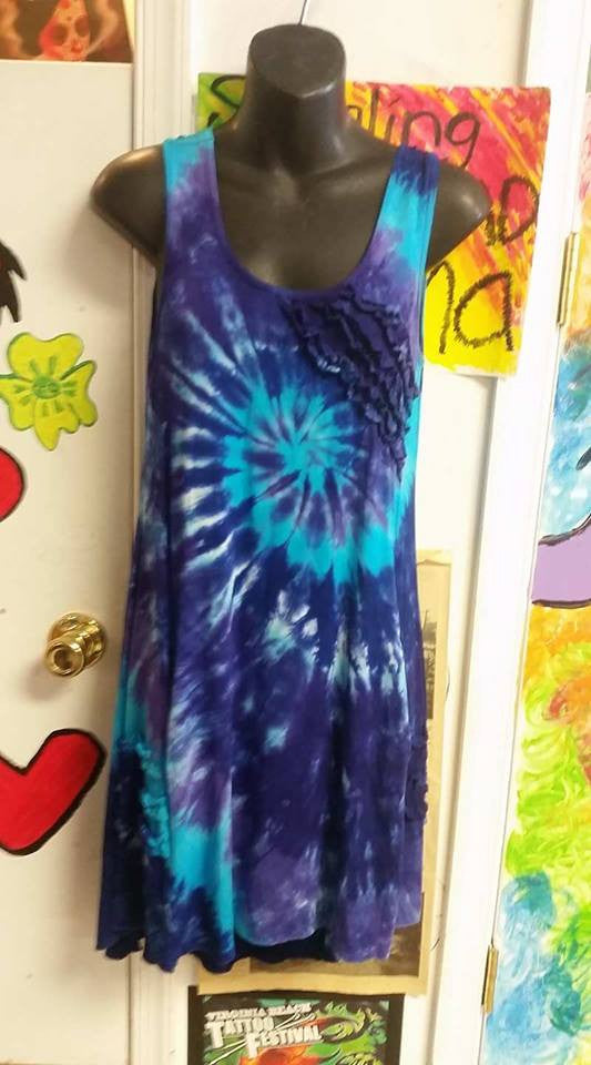 Tie Dyed Ruffle Dress With Pockets - HalfMoonMusic