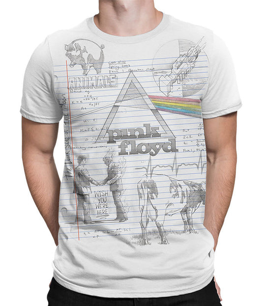 Mens Pink Floyd Notebook Paper Sketch T-Shirt - HalfMoonMusic