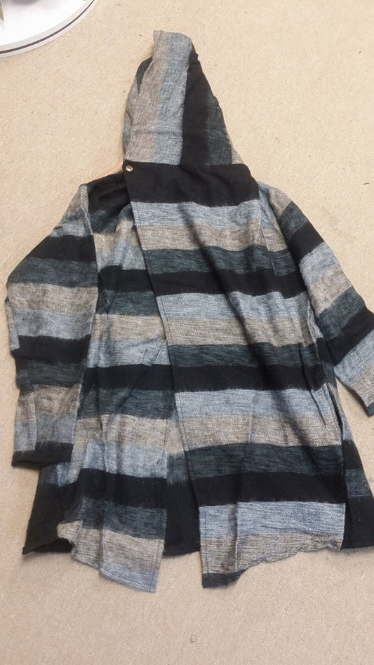 Womens Large Stripe Wool Wrap Jacket - HalfMoonMusic