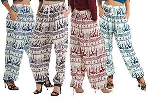 Women's Rayon Panda Print Harem Pants - HalfMoonMusic