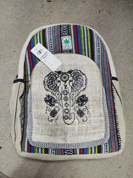 Elephant Hemp Cotton Striped Backpack - HalfMoonMusic