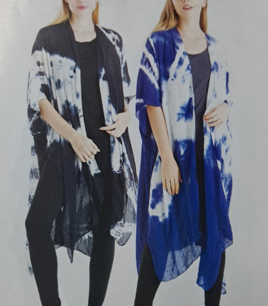 Womens Tie-Dye Rayon Loose Fit Flowy Kimono - HalfMoonMusic