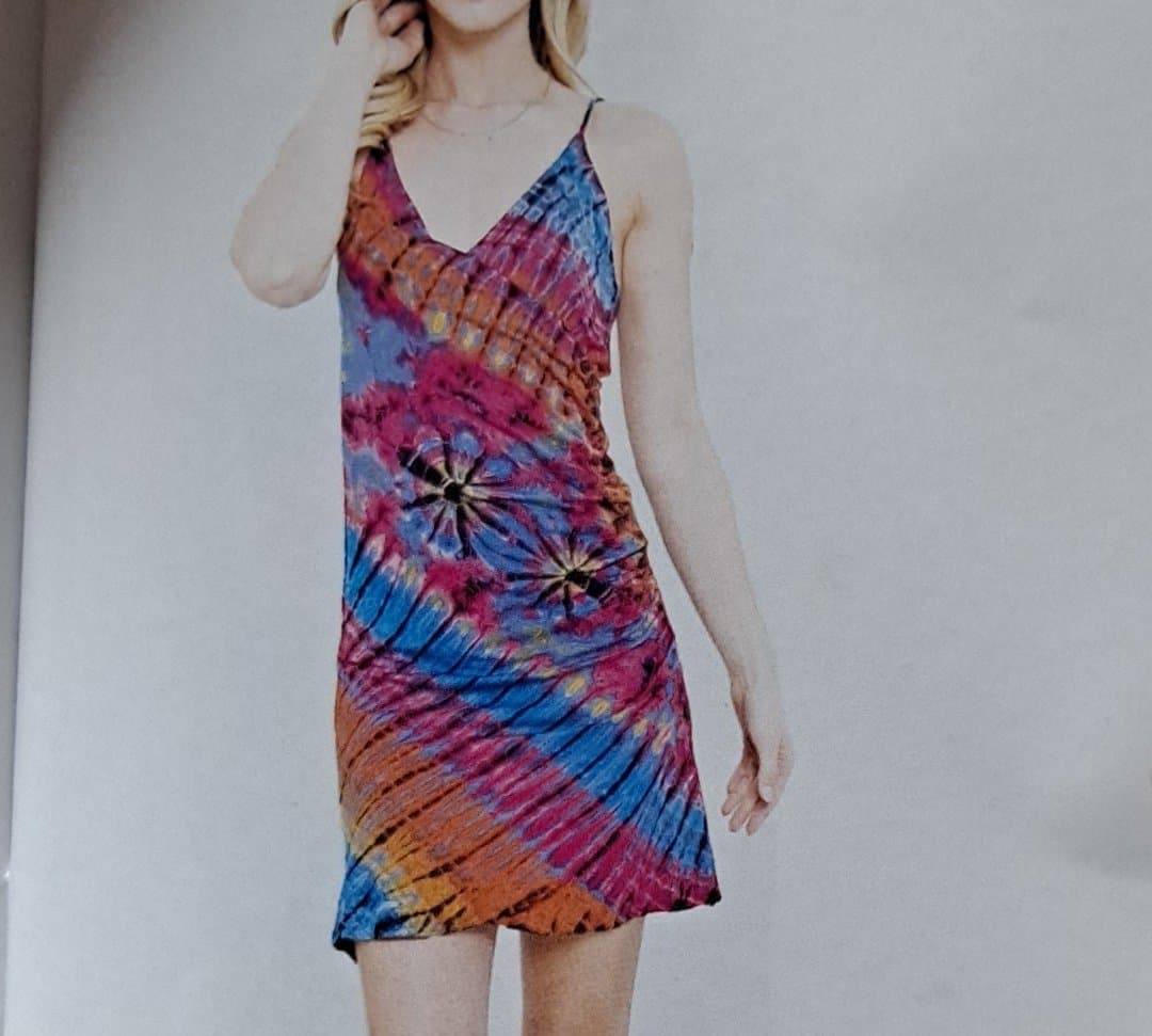 Womens Spandex Tie-Dye Slim Strappy Tank Dress - HalfMoonMusic