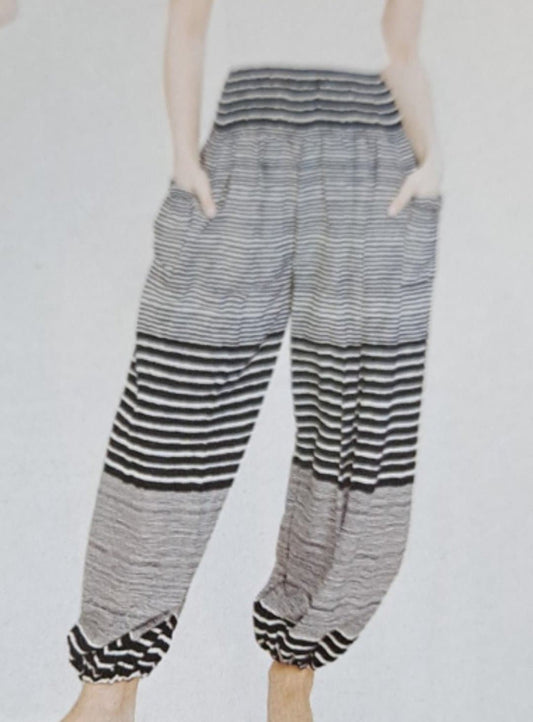 Womens Rayon Alternating Stripes Elastic Ankle Pants - HalfMoonMusic