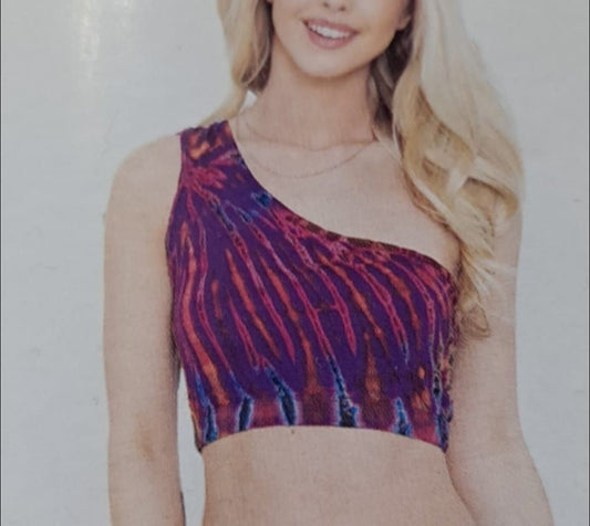 Womens Spandex Tie-Dye One Shoulder Crop Top - HalfMoonMusic