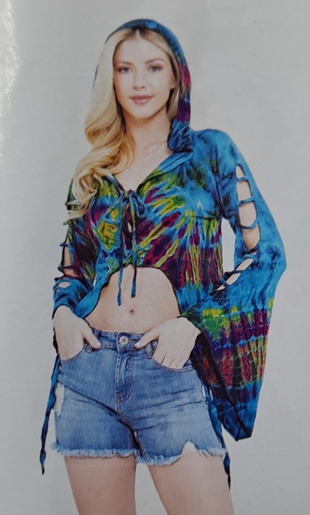Womens Spandex Tie-Dye Hooded Long Sides Top - HalfMoonMusic