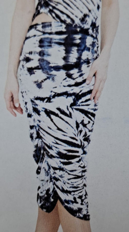 Womens Spandex Tie-Dye Scrunch Sides Maxi Skirt - HalfMoonMusic
