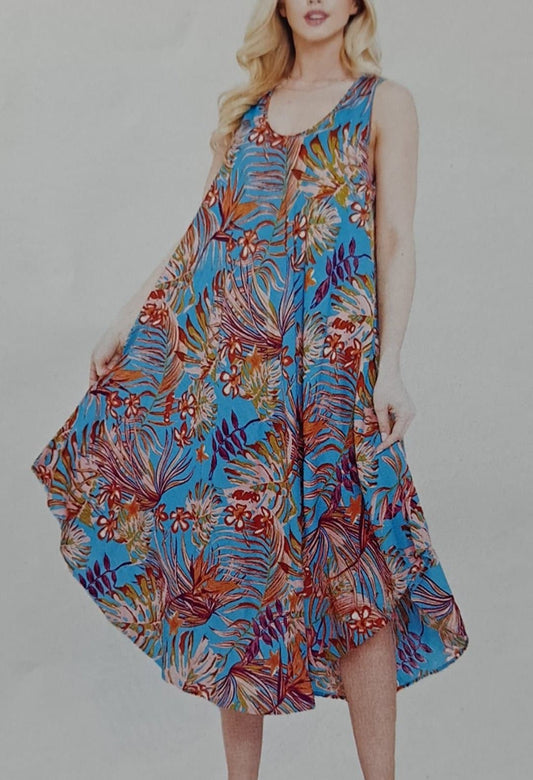 Womens Rayon Assorted Print Tank Sleeve Dress - HalfMoonMusic