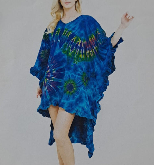 Womens Cotton Plus Size Loose Fit Tie-Dye Tunic Dress - HalfMoonMusic