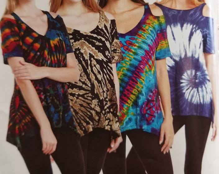Womens Cold Shoulder Tie Dye Top - HalfMoonMusic