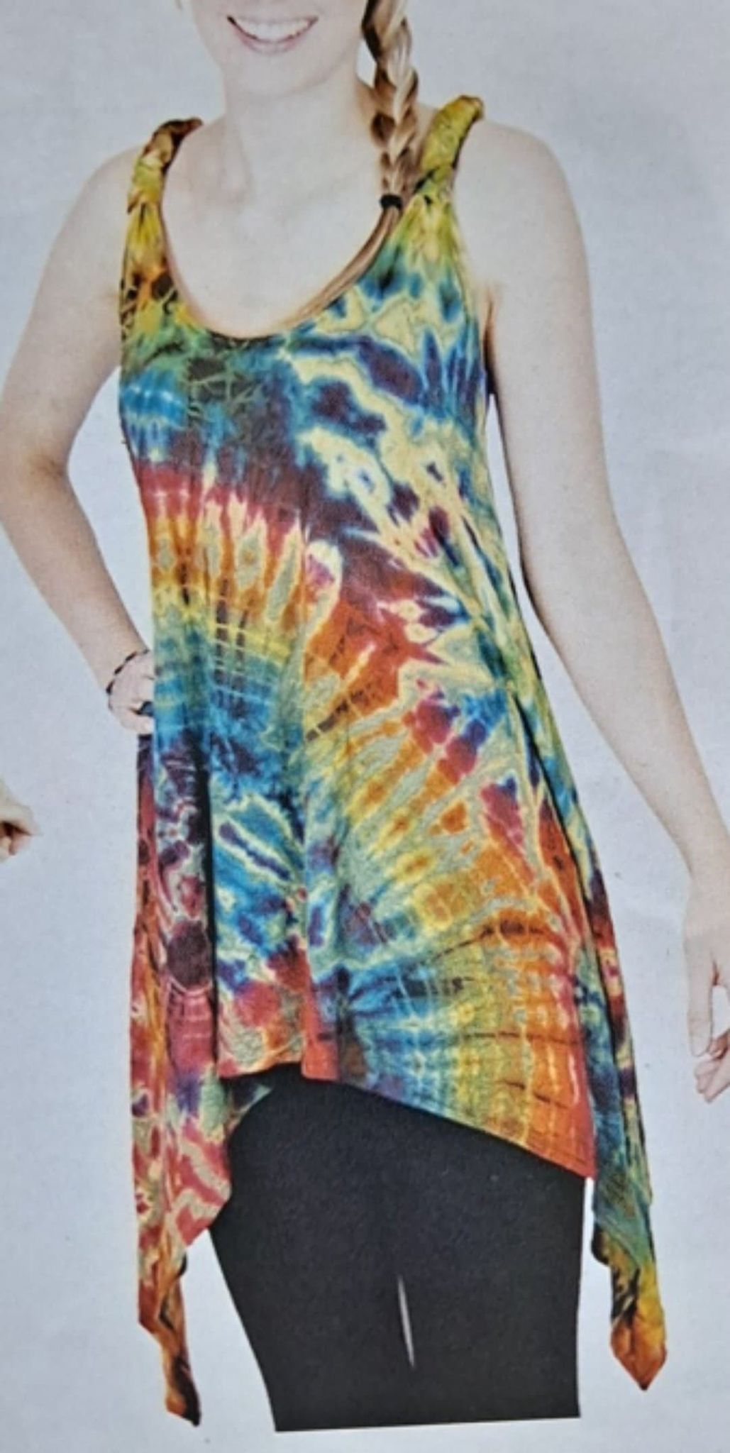 Womens Tie-Dye Longer Sides Sleeveless Tank Dress - HalfMoonMusic