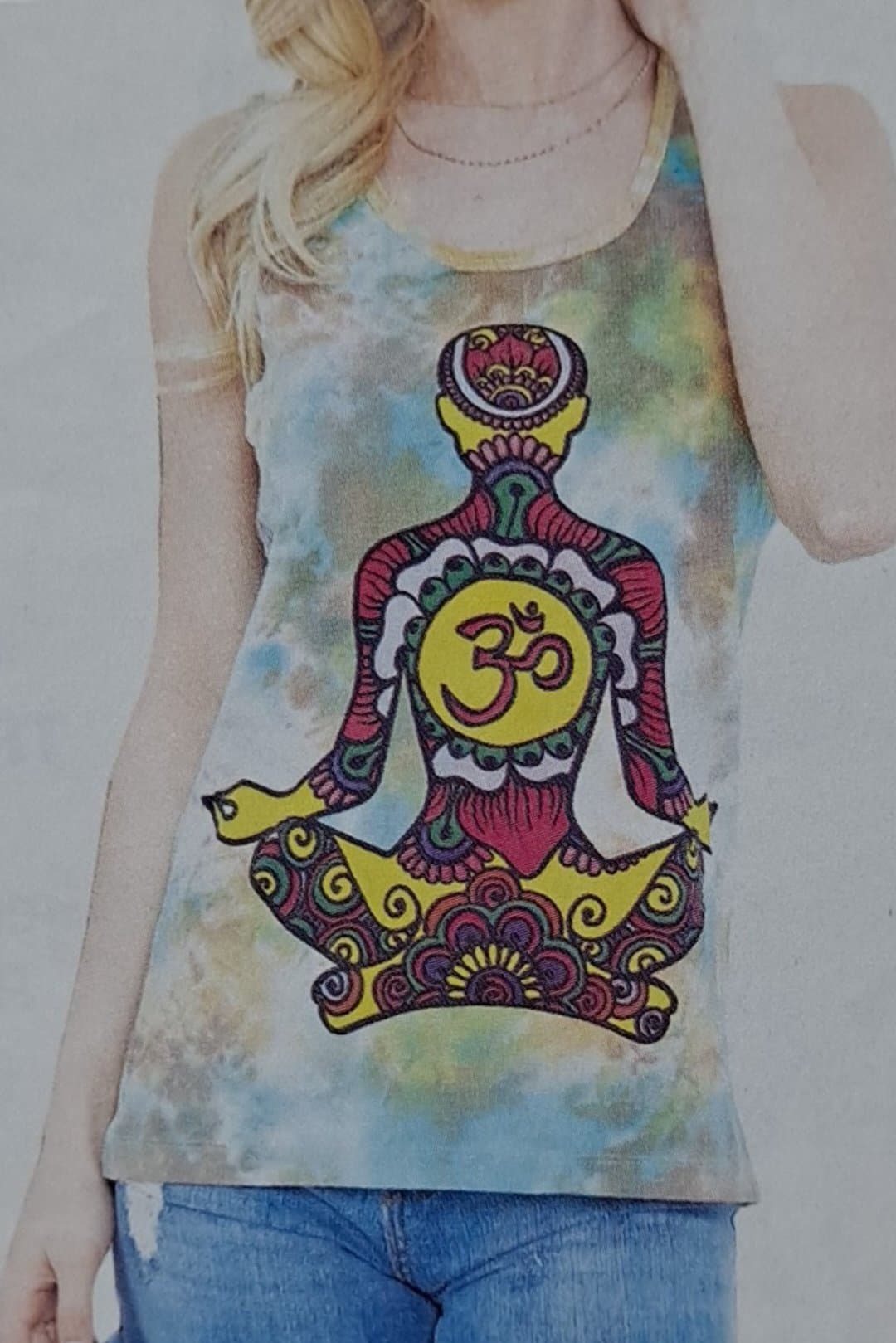 Womens Cotton Tie-Dye Om Meditation Tank Top - HalfMoonMusic