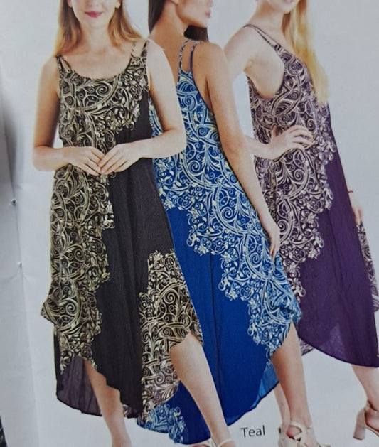 Womens Rayon Flowy Sleeveless Printed Dress - HalfMoonMusic