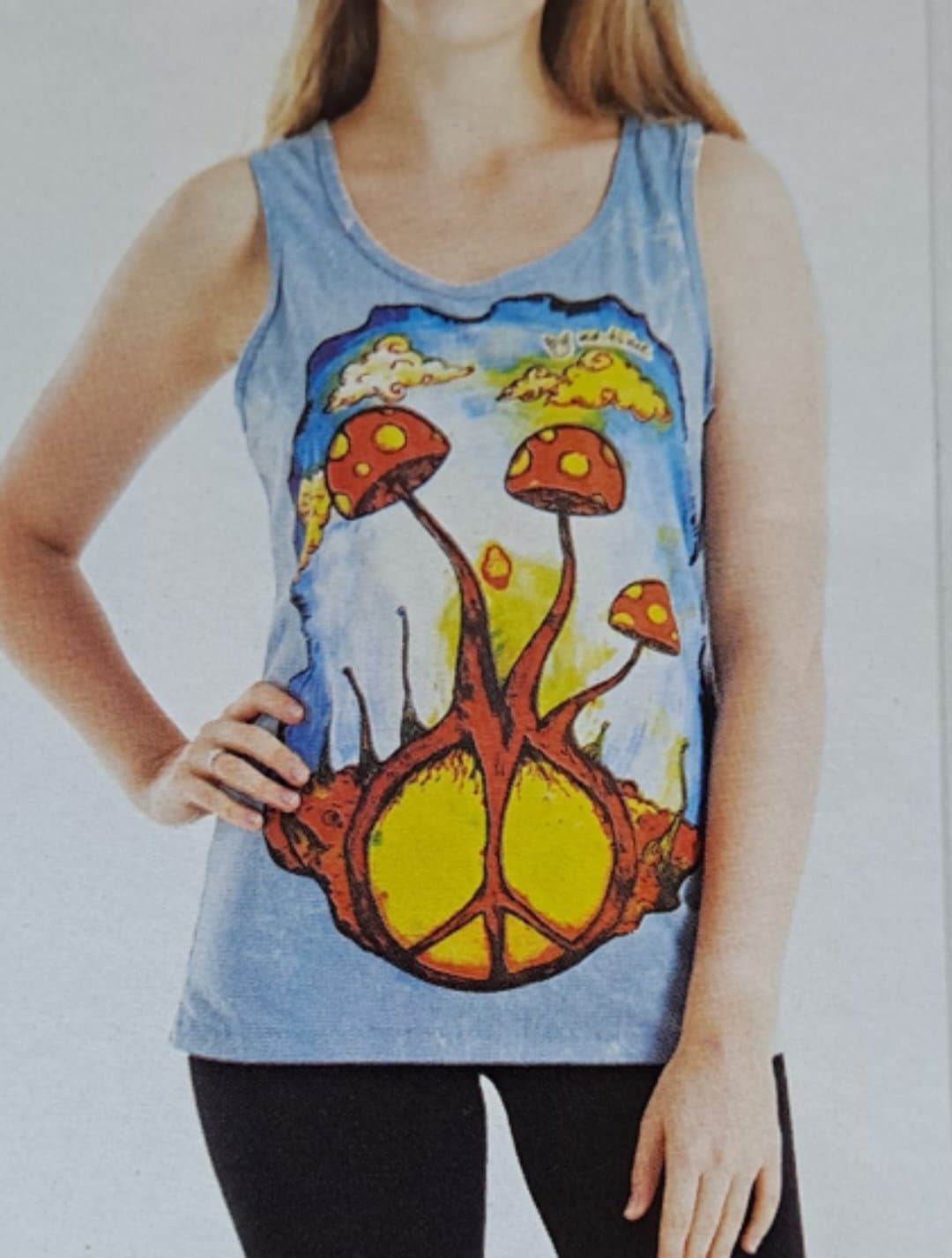 Womens Cotton Peace Sign Mushrooms Tank Top - HalfMoonMusic