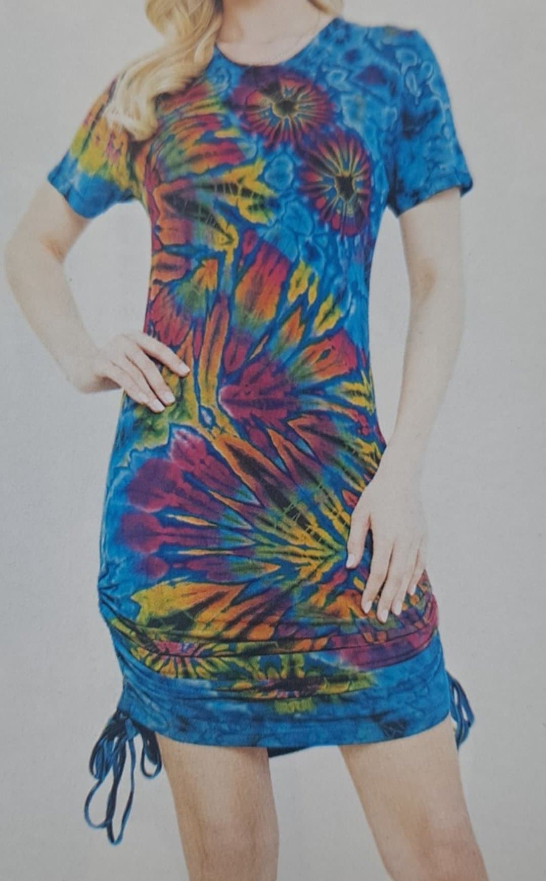 Womens Spandex Tie-Dye Short Ruched Scrunch Dress - HalfMoonMusic