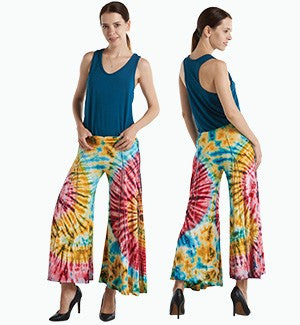 Womens Spandex Tie-Dye Wide Leg Panel Pants - HalfMoonMusic