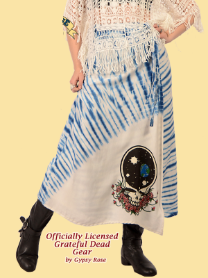 Womens Viscose Grateful Dead Space Face Tie-Dye Wrap Skirt - HalfMoonMusic