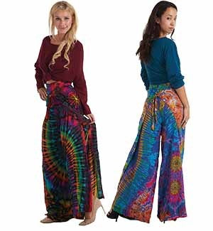 Womens Rayon Tie-Dye Tie Wrap Cover Up Pants - HalfMoonMusic