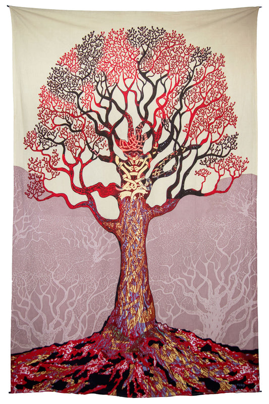 Red Celtic Tree Tapestry - HalfMoonMusic