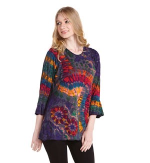 Womens 3/4 Bell Sleeve Tie-Dye Top - HalfMoonMusic