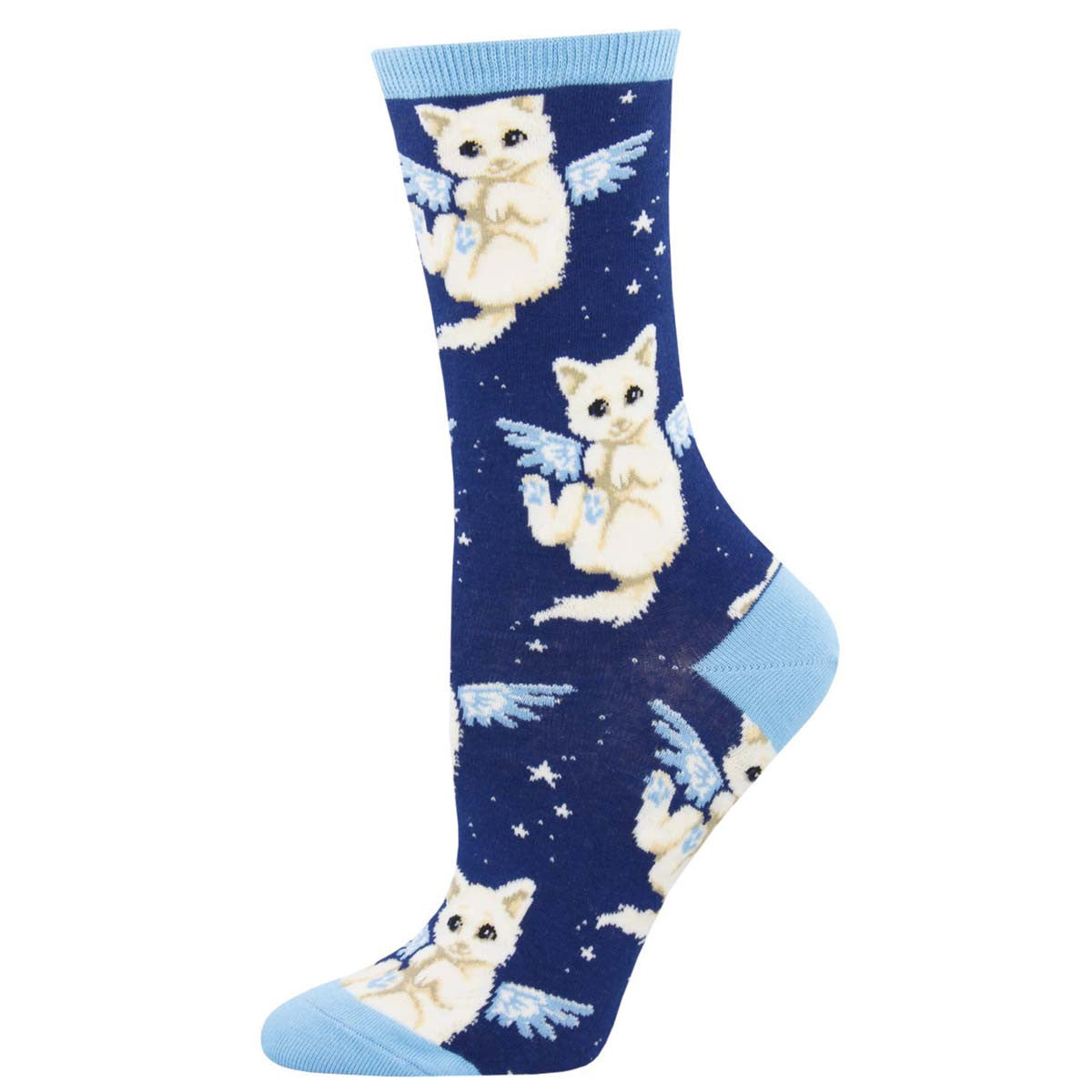 Womens Purrfect Angel Crew Socks - HalfMoonMusic