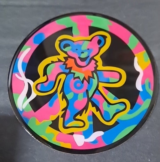 Grateful Dead Dancing Bear Tie-Dye Peace Sign Metal Sticker - HalfMoonMusic