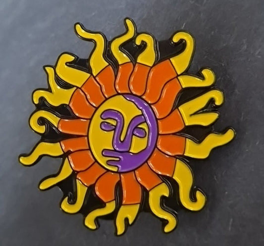 Yellow Orange Sun Face Hat Pin - HalfMoonMusic