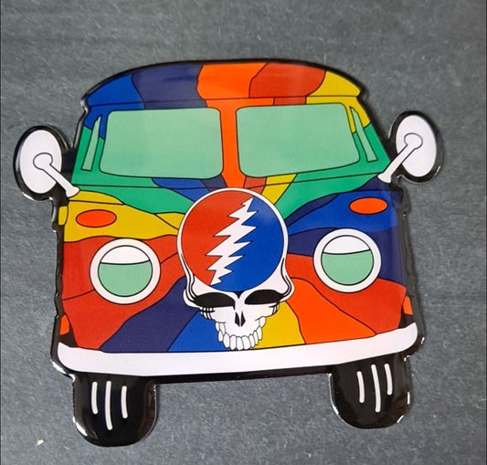 Grateful Dead Steal Your Face Tie-Dye Hippie Bus Metal Sticker - HalfMoonMusic
