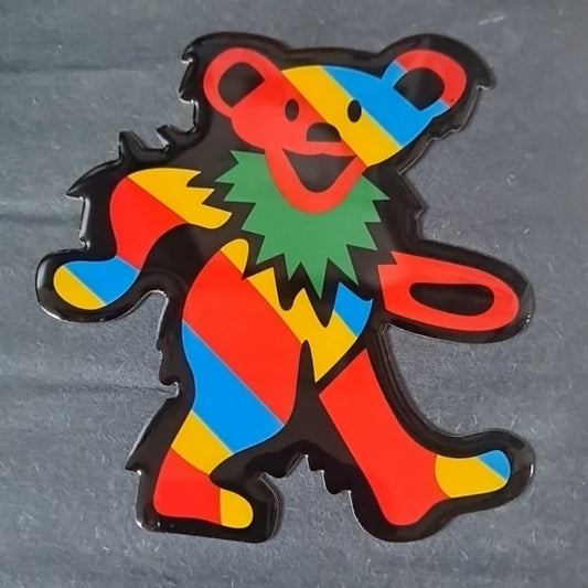 Grateful Dead Dancing Bear Striped Metal Sticker - HalfMoonMusic