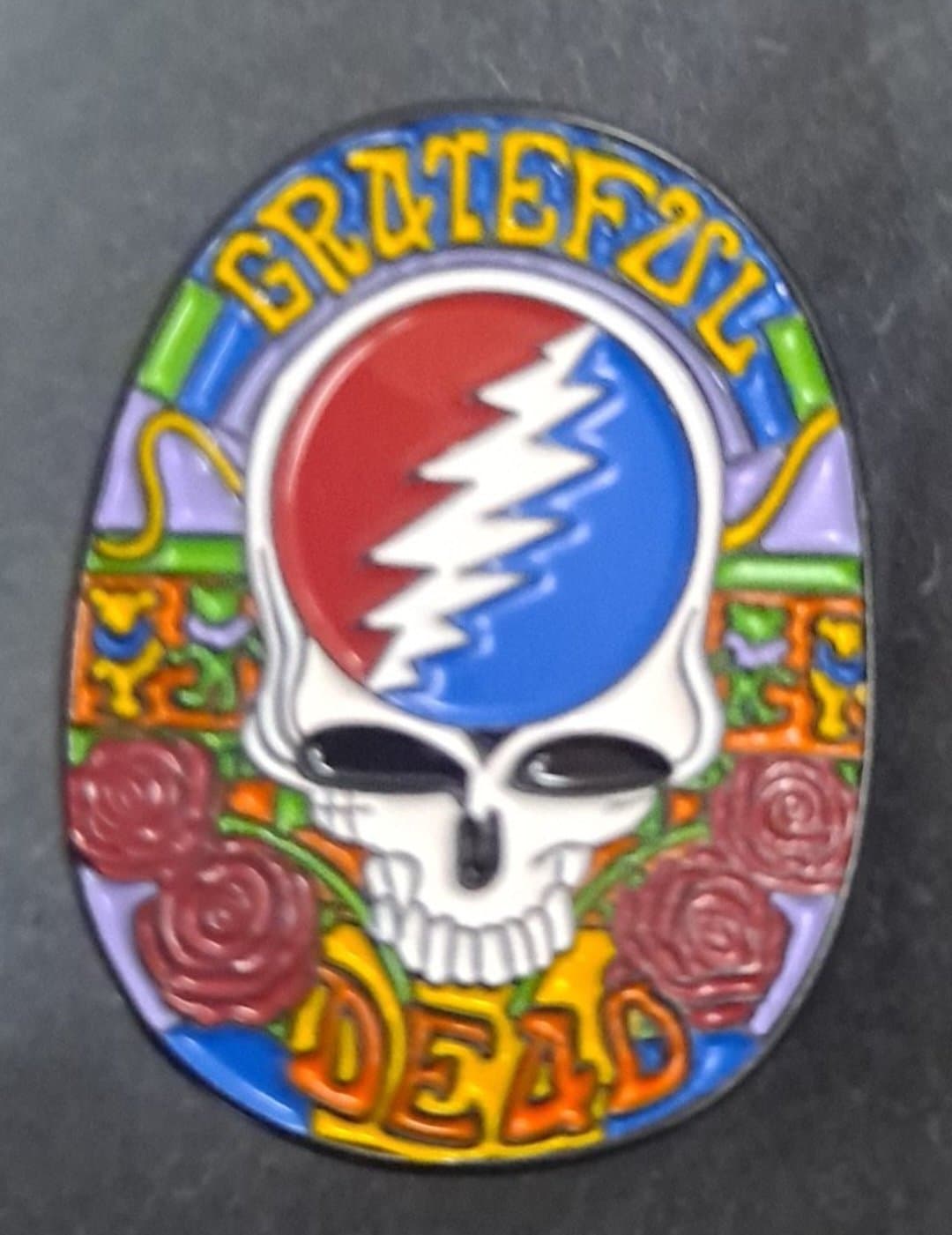 Grateful Dead Old School Stealie Roses Hat Pin - HalfMoonMusic