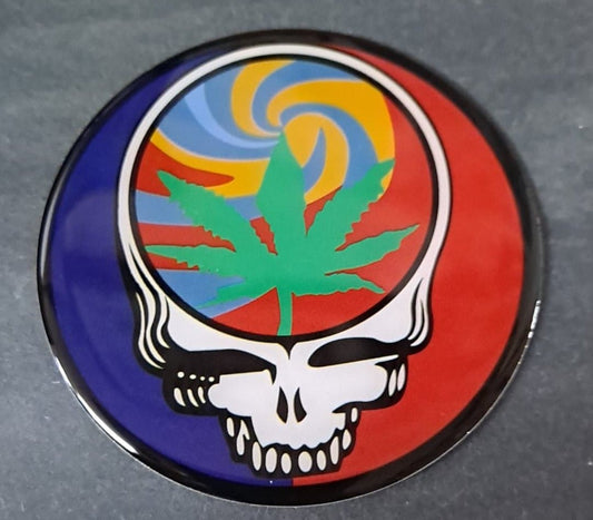 Grateful Dead Steal Your Face Pot Leaf Spiral Metal Sticker - HalfMoonMusic