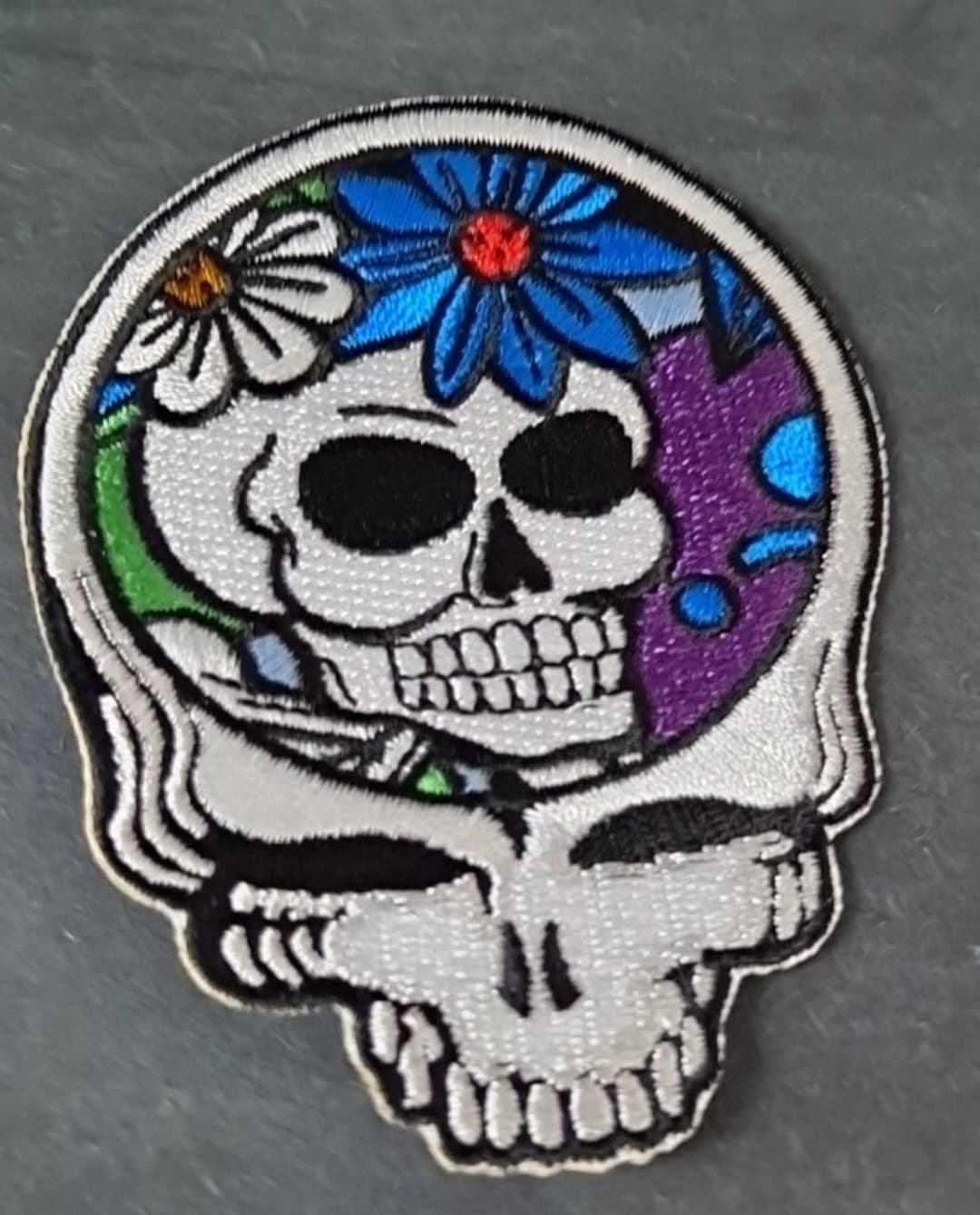 Grateful Dead Steal Your Face Floral Skeleton Patch - HalfMoonMusic