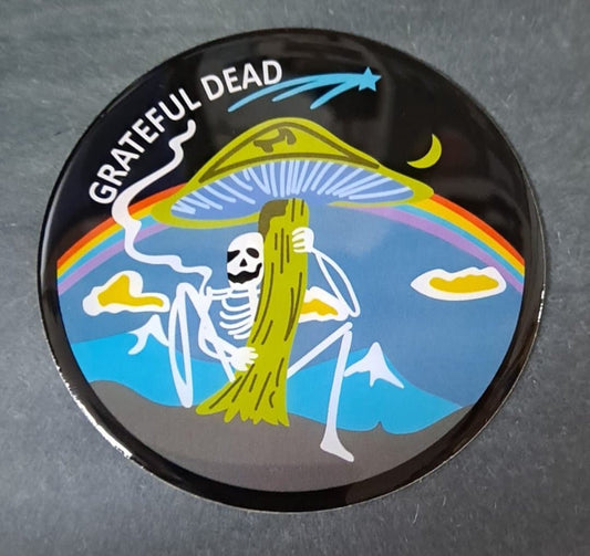 Grateful Dead Smoking Skeleton Mushroom Metal Sticker - HalfMoonMusic