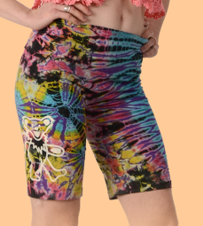 Womens Grateful Dead Bear Tie Dye Biker Shorts - HalfMoonMusic
