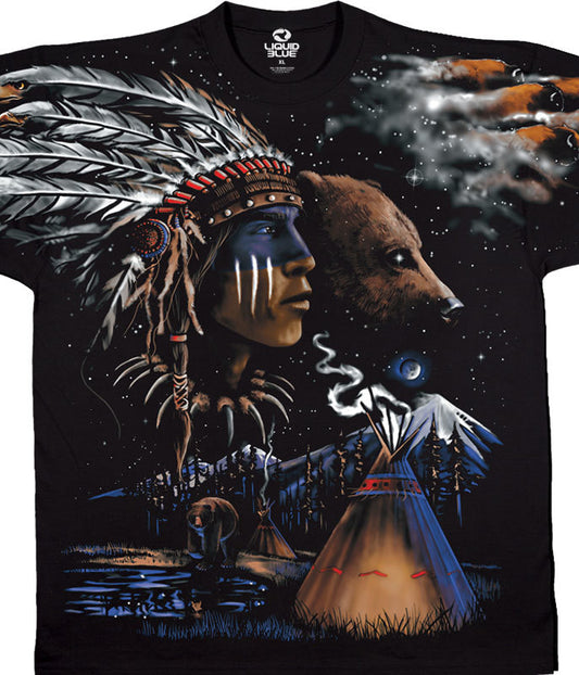 Mens Native American Bear T-Shirt - HalfMoonMusic