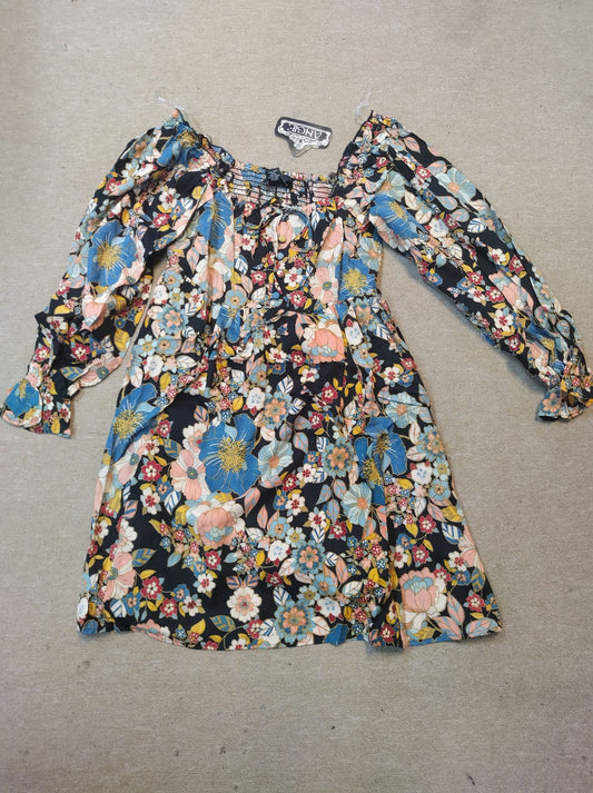 Womens Off Shoulder Long Sleeve Floral Dress - HalfMoonMusic