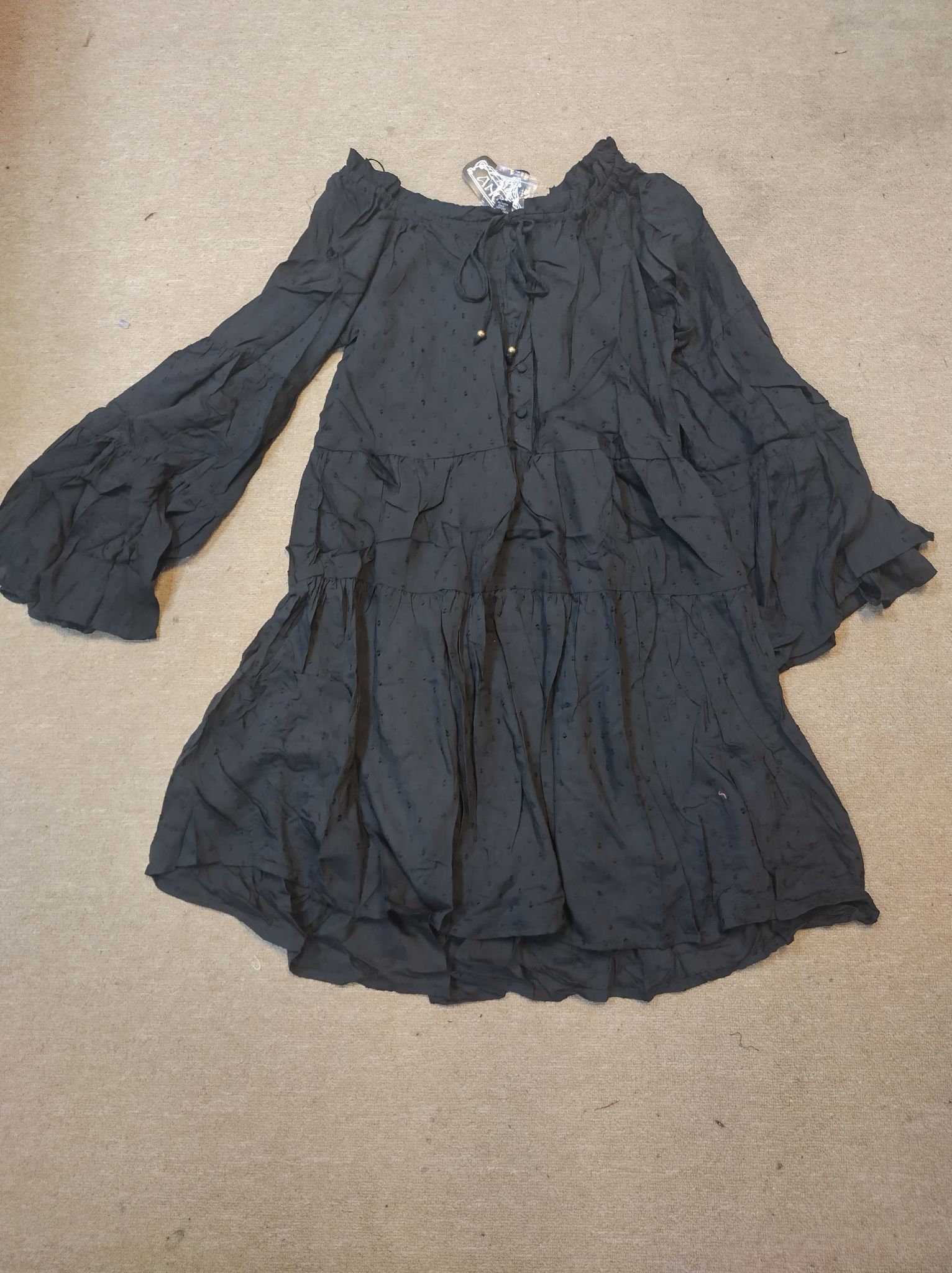 Womens Bell Long Sleeve Black Tiered Dress - HalfMoonMusic