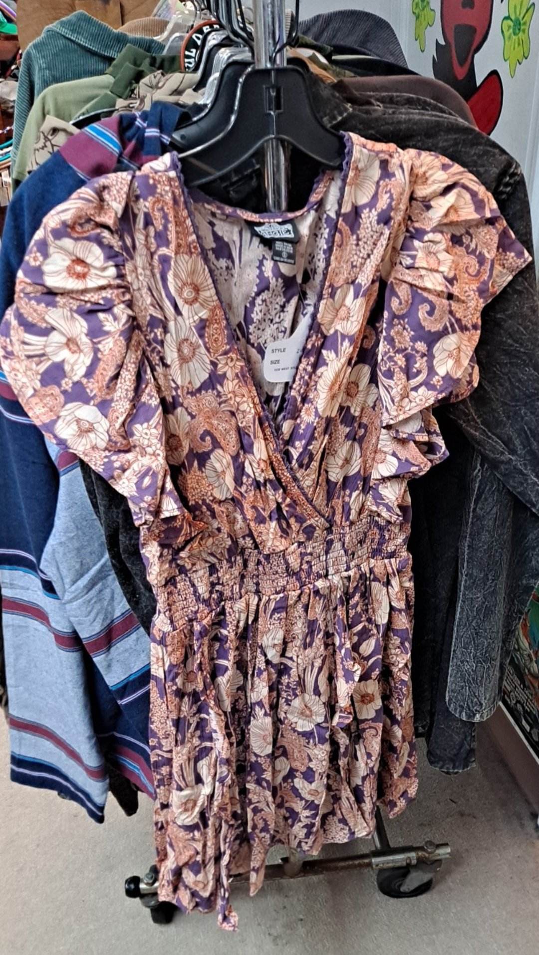 Women's Rayon V-Neck Ruffle Sleeve Floral Mini Dress - HalfMoonMusic