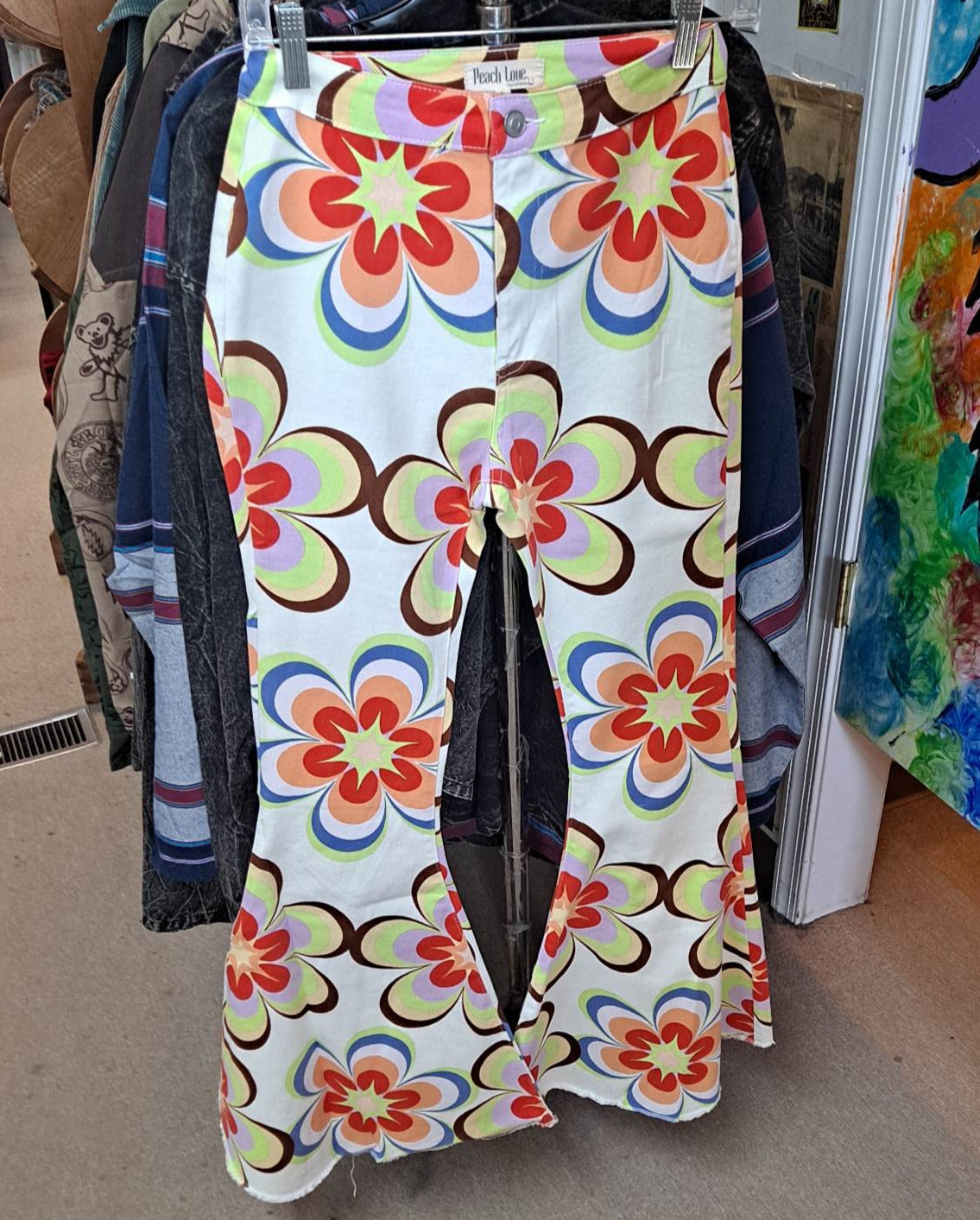 Women's Cotton Flower Power Hippie Bell Bottom Pants - HalfMoonMusic