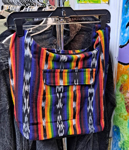Hand-Woven Rainbow Striped Front Pocket Saddle Bag - HalfMoonMusic