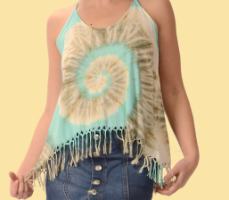Womens Spinnin Round Tie Dye String Fringe Top - HalfMoonMusic