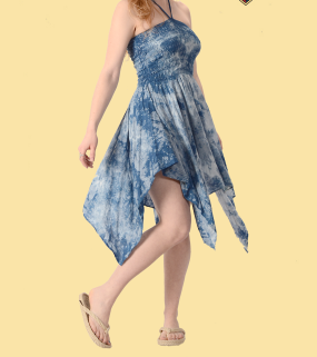 Natural Indigo Tye Dye Rayon Fairy Cut Skirt/Dress - HalfMoonMusic
