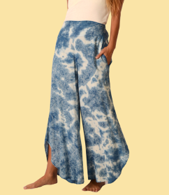 Womens Indigo Curved Flare Tie Dye Pants - HalfMoonMusic