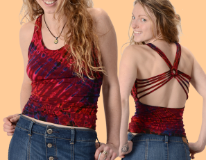 Womens Tie Dye Sun Ray String Back Tank Top - HalfMoonMusic